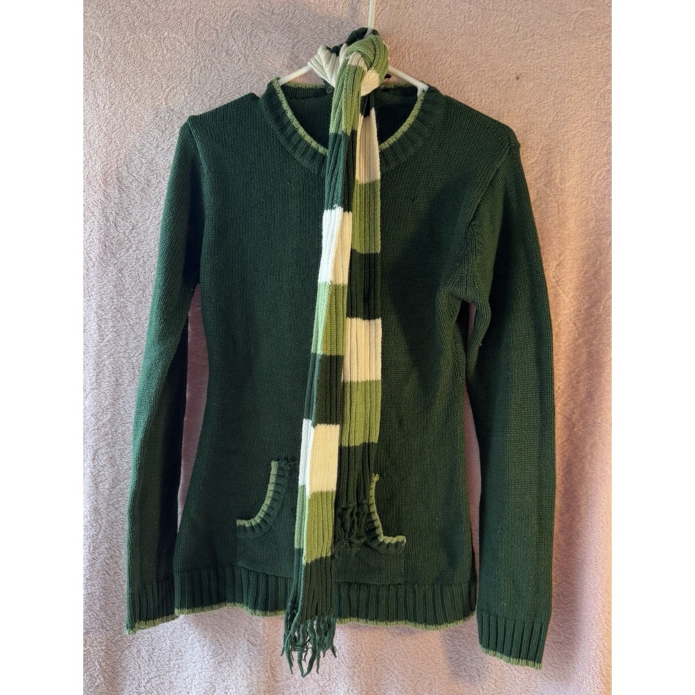 Rue 21 Green Knit Sweater Womens XL Detachable Scarf Long Sleeve Pullover